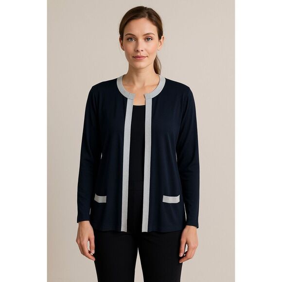 Misook Open Knit Gold Trim Cardigan Black Size M - Picture 12 of 12